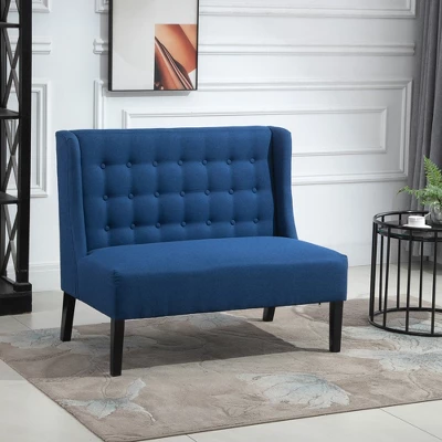 HOMCOM Linen Fabric Upholstery Double Sofa Tufted Loveseat Armless Couch Living Room Furniture With Wood Legs 1 HOMCOM Linen Fabric Upholstery Double Sofa Tufted Loveseat Armless Couch Living Room Furniture With Wood Legs