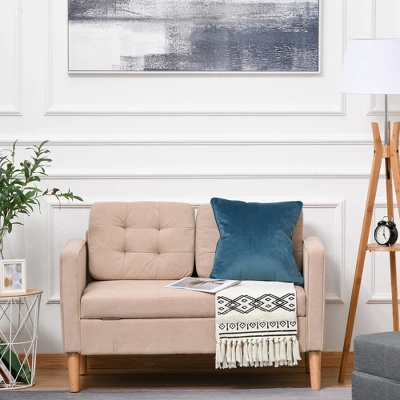 HOMCOM Modern 2-Seater Loveseat Button-Tufted Fabric Couch With Storage Chest, Cushions And Rubberwood Legs For Living Room 1 HOMCOM Modern 2-Seater Loveseat Button-Tufted Fabric Couch With Storage Chest, Cushions And Rubberwood Legs For Living Room