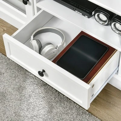 HOMCOM Modern TV Stand Cabinet For TVs Up To 60 Inches, Entertainment Center With Drawer And Glass Doors For Living Room, White 4 HOMCOM Modern TV Stand Cabinet For TVs Up To 60 Inches, Entertainment Center With Drawer And Glass Doors For Living Room, White - Image 4