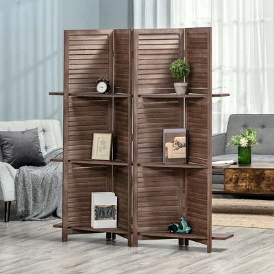 HOMCOM 4-Panel Folding Room Divider, 5.6 Ft Freestanding Paulownia Wood Privacy Screen Panel With Storage Shelves For Bedroom Or Office 2 HOMCOM 4-Panel Folding Room Divider, 5.6 Ft Freestanding Paulownia Wood Privacy Screen Panel With Storage Shelves For Bedroom Or Office - Image 2