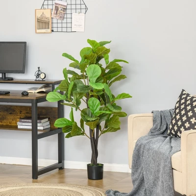 HOMCOM 4.5FT Artificial Fiddle Leaf Fig Tree, Faux Decorative Plant In Nursery Pot For Indoor Or Outdoor Décor 1 HOMCOM 4.5FT Artificial Fiddle Leaf Fig Tree, Faux Decorative Plant In Nursery Pot For Indoor Or Outdoor Décor