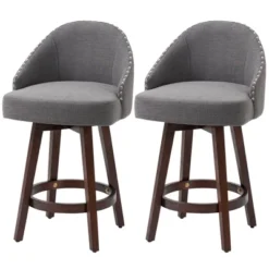 HOMCOM Bar Stools Set Of 2, Linen Fabric Kitchen Counter Stools With Nailhead Trim, Rubber Wood Legs And Footrest For Dining Room, Counter, Pub -Homcom GUEST 0de00bf6 30b3 43ce ba50 cc95789975a9