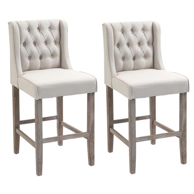 HOMCOM 26.25" Counter Height Bar Stools Set Of 2, Tufted Wingback Armless Upholstered Dining Chair With Rubber Wood Legs 5 HOMCOM 26.25" Counter Height Bar Stools Set Of 2, Tufted Wingback Armless Upholstered Dining Chair With Rubber Wood Legs - Image 5
