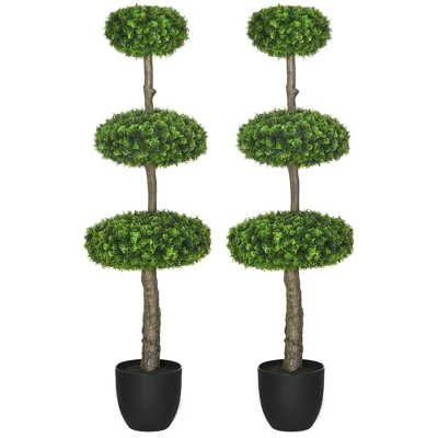HOMCOM Set Of 2 Artificial Plants Home Decor Indoor & Outdoor Plants Fake Boxwood Topiary Trees In Pots, Faux Trees, 43.25" 3 HOMCOM Set Of 2 Artificial Plants Home Decor Indoor & Outdoor Plants Fake Boxwood Topiary Trees In Pots, Faux Trees, 43.25" - Image 3