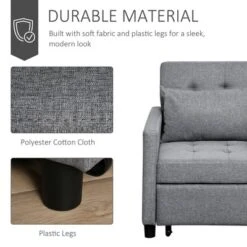 HOMCOM Convertible Sofa Lounger Chair Bed Multi-Functional Sleeper Recliner With Tufted Upholstered Fabric, Adjustable Angle Backrest, Pillow, Gray -Homcom GUEST 10e87986 b3f1 48a5 a492 ae03dec4c393