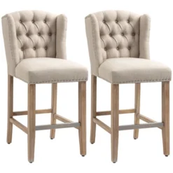 HOMCOM Counter Height Bar Stools Set Of 2, Upholstered 26.75" Seat Height Barstools, Breakfast Chairs With Nailhead-Trim & Tufted Back, Wood Legs 15 HOMCOM Counter Height Bar Stools Set Of 2, Upholstered 26.75" Seat Height Barstools, Breakfast Chairs With Nailhead-Trim & Tufted Back, Wood Legs -Homcom GUEST 15c1c89e e842 48a9 aa75 15f912096d8f