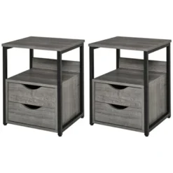 HOMCOM Industrial Side Table, End Table With 2 Storage Drawers, Accent Piece For Living Room, Set Of 2, Gray 7 HOMCOM Industrial Side Table, End Table With 2 Storage Drawers, Accent Piece For Living Room, Set Of 2, Gray -Homcom GUEST 1b5d77cb 85a7 44f9 9a4f 4aa1343bcab0