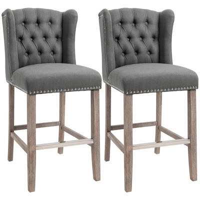 HOMCOM Counter Height Bar Stools Set Of 2, Upholstered 26.75" Seat Height Barstools, Breakfast Chairs With Nailhead-Trim & Tufted Back, Wood Legs 8 HOMCOM Counter Height Bar Stools Set Of 2, Upholstered 26.75" Seat Height Barstools, Breakfast Chairs With Nailhead-Trim & Tufted Back, Wood Legs - Image 8