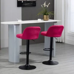 HOMCOM Adjustable Bar Stools Set Of 2, Velvet Counter Height Barstool, Upholstered Kitchen Stool With Swivel Seat, Steel Frame, Footrest For Kitchen Counter And Dining Room, Red 8 HOMCOM Adjustable Bar Stools Set Of 2, Velvet Counter Height Barstool, Upholstered Kitchen Stool With Swivel Seat, Steel Frame, Footrest For Kitchen Counter And Dining Room, Red -Homcom GUEST 1f48f648 bcb4 4001 8004 a75ae00f6f5f