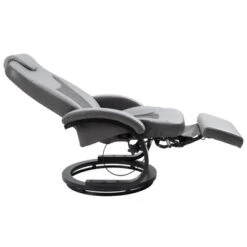 HOMCOM PU Recliner Reading Armchair With Footrest, Headrest And Round Steel/Wood Base For Living Room Or Office, Gray -Homcom GUEST 256cda44 db1e 4c88 87e2 2a6f9449b73f