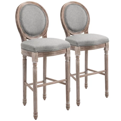 HOMCOM Vintage Bar Stools Set Of 2, Wood Barstools Accent Chairs With Soft Linen Cushions & Footrest, 29.5" Seat Height 6 HOMCOM Vintage Bar Stools Set Of 2, Wood Barstools Accent Chairs With Soft Linen Cushions & Footrest, 29.5" Seat Height - Image 6