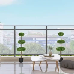 HOMCOM Set Of 2 Artificial Plants Home Decor Indoor & Outdoor Plants Fake Boxwood Topiary Trees In Pots, Faux Trees, 43.25"