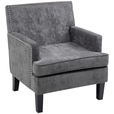 HOMCOM Modern Accent Chair, Upholstered Living Room Chair With Solid Wood Legs And Nailhead Trim, Armchair 3 HOMCOM Modern Accent Chair, Upholstered Living Room Chair With Solid Wood Legs And Nailhead Trim, Armchair - Image 3