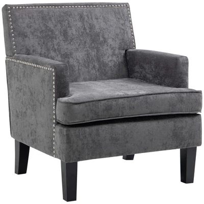 HOMCOM Modern Accent Chair, Upholstered Living Room Chair With Solid Wood Legs And Nailhead Trim, Armchair 6 HOMCOM Modern Accent Chair, Upholstered Living Room Chair With Solid Wood Legs And Nailhead Trim, Armchair - Image 6