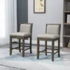 HOMCOM 25.5" Counter Height Bar Stools Set Of 2, PU Leather Kitchen Stool, Upholstered Bar Chairs With Back, Wood Legs, Gray