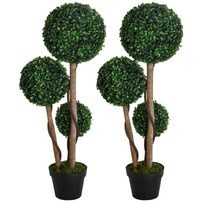 HOMCOM 35.5" Artificial Plant For Home Decor Indoor & Outdoor Fake Plant Artificial Tree In Pot, Ball Boxwood Topiary Tree, Set Of 2, Green 3 HOMCOM 35.5" Artificial Plant For Home Decor Indoor & Outdoor Fake Plant Artificial Tree In Pot, Ball Boxwood Topiary Tree, Set Of 2, Green - Image 3