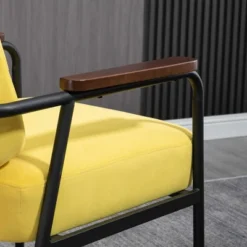 HOMCOM Modern Accent Chair With Cushioned Seat And Back, Upholstered Velvet Armchair For Bedroom, Living Room Chair With Arms And Steel Legs, Yellow -Homcom GUEST 3a7ac1ab 5168 4909 b7db dd7c414f067f