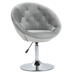 HOMCOM Modern Makeup Vanity Chair Round Tufted Swivel Accent Chair With Chrome Frame Height Adjustable For Living Room -Homcom GUEST 3b9757e4 0c32 4e2b bc4c 512204e6be7d