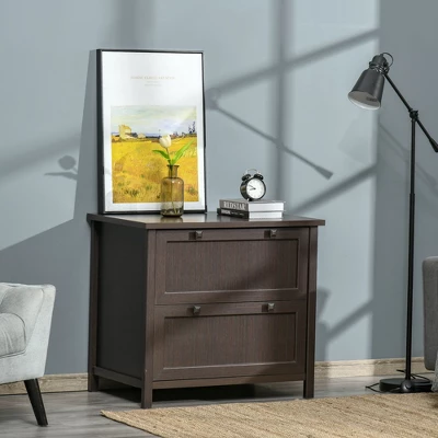 HOMCOM Retro Style 2-Drawer Lateral File Cabinet Chest With Hanging Bars, Wooden Documents Storage For Letter/Legal Size, Brown 1 HOMCOM Retro Style 2-Drawer Lateral File Cabinet Chest With Hanging Bars, Wooden Documents Storage For Letter/Legal Size, Brown