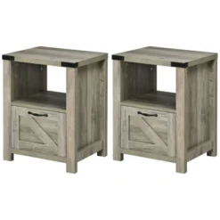 HOMCOM Farmhouse Side Table With 1 Drawer, 1 Open Shelf And Tabletop For Living Room, Set Of 2, Gray Oak 7 HOMCOM Farmhouse Side Table With 1 Drawer, 1 Open Shelf And Tabletop For Living Room, Set Of 2, Gray Oak -Homcom GUEST 3d5501b6 f0b2 4bc9 8d7f 49b0e6ca031f