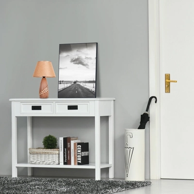 HOMCOM Console Table With 2 Storage Drawers And Open Shelf, Modern Sofa Table For Hallway, Living Room, Or Bedroom, White 2 HOMCOM Console Table With 2 Storage Drawers And Open Shelf, Modern Sofa Table For Hallway, Living Room, Or Bedroom, White - Image 2
