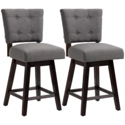 HOMCOM Swivel Bar Stools Set Of 2, Fabric Tufted Counter Height Bar Stools With Rubber Wood Legs And Footrest For Dining Room, Kitchen, Pub, Dark Gray -Homcom GUEST 449053fa 1295 48c3 a89d 2df3c3bed51a