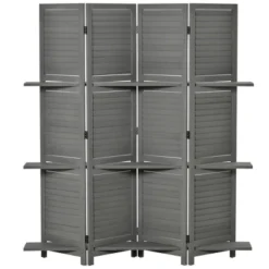 HOMCOM 4 Panel 67" Tall Wood Privacy Screen Room Divider With 3 Display Shelves, And Folding Storage For Bedroom Or Home Office, Gray 7 HOMCOM 4 Panel 67" Tall Wood Privacy Screen Room Divider With 3 Display Shelves, And Folding Storage For Bedroom Or Home Office, Gray -Homcom GUEST 478eb294 6c48 4603 8f04 a26bff5926c8