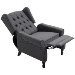 HOMCOM Fabric Upholstered Wingback Recliner, Tufted Back Linen Arm Chair With Footrest, Armrest, Padded Cushion, Dark Grey -Homcom GUEST 484551a9 d36d 4d96 80aa d403bb4cb554