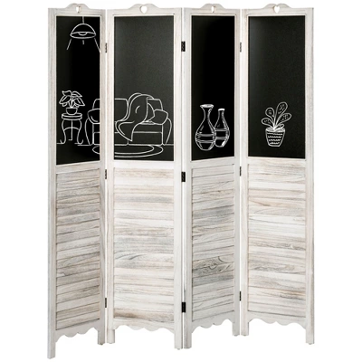 HOMCOM 4-Panel Folding Room Divider With Blackboard, 5.5 Ft Tall Freestanding Privacy Screen Panels For Bedroom Or Office, White 3 HOMCOM 4-Panel Folding Room Divider With Blackboard, 5.5 Ft Tall Freestanding Privacy Screen Panels For Bedroom Or Office, White - Image 3