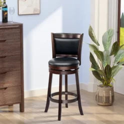 HOMCOM Classic Bar Stool Swivel Barstool With PU Leather Upholstered Mid-Back And Footrest, 30.25 Inch Seat Height, Set Of 2, Black