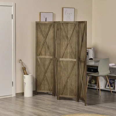 HOMCOM 4-Panel Folding Room Divider, 5.6 Ft Tall Freestanding Paulownia Wood Privacy Screen Panels For Indoor Bedroom Office, Brown 1 HOMCOM 4-Panel Folding Room Divider, 5.6 Ft Tall Freestanding Paulownia Wood Privacy Screen Panels For Indoor Bedroom Office, Brown