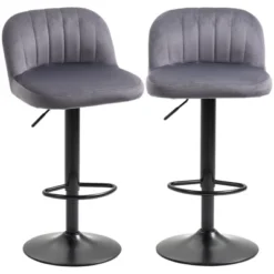 HOMCOM Adjustable Bar Stools Set Of 2, Velvet Counter Height Barstool, Upholstered Kitchen Stool With Swivel Seat, Steel Frame, Footrest, ‎Gray -Homcom GUEST 561f70f9 e989 4ec7 afd5 dc7801e86c9b