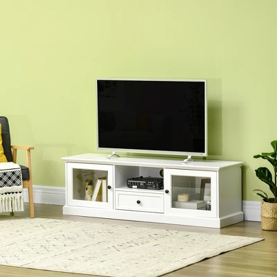 HOMCOM Modern TV Stand Cabinet For TVs Up To 60 Inches, Entertainment Center With Drawer And Glass Doors For Living Room, White 1 HOMCOM Modern TV Stand Cabinet For TVs Up To 60 Inches, Entertainment Center With Drawer And Glass Doors For Living Room, White