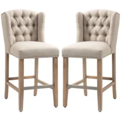 HOMCOM Counter Height Bar Stools Set Of 2, Upholstered 26.75" Seat Height Barstools, Breakfast Chairs With Nailhead-Trim & Tufted Back, Wood Legs 11 HOMCOM Counter Height Bar Stools Set Of 2, Upholstered 26.75" Seat Height Barstools, Breakfast Chairs With Nailhead-Trim & Tufted Back, Wood Legs -Homcom GUEST 616416a8 11fb 4e4a aae2 788359e2b475