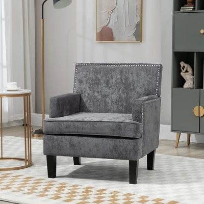 HOMCOM Modern Accent Chair, Upholstered Living Room Chair With Solid Wood Legs And Nailhead Trim, Armchair 2 HOMCOM Modern Accent Chair, Upholstered Living Room Chair With Solid Wood Legs And Nailhead Trim, Armchair - Image 2