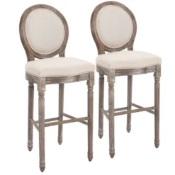 HOMCOM Vintage Bar Stools Set Of 2, Wood Barstools Accent Chairs With Soft Linen Cushions & Footrest, 29.5" Seat Height 13 HOMCOM Vintage Bar Stools Set Of 2, Wood Barstools Accent Chairs With Soft Linen Cushions & Footrest, 29.5" Seat Height -Homcom GUEST 63a07763 8b3d 4b41 b16b f1c9a8efdbd4