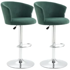 HOMCOM Adjustable Bar Stools Set Of 2, Velvet Kitchen Stool, Upholstered Counter Height Barstool With Swivel Seat, Wing Back, Dark Green 7 HOMCOM Adjustable Bar Stools Set Of 2, Velvet Kitchen Stool, Upholstered Counter Height Barstool With Swivel Seat, Wing Back, Dark Green -Homcom GUEST 649d1165 2a3b 4e50 973b 73a7762a772b