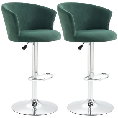 HOMCOM Adjustable Bar Stools Set Of 2, Velvet Kitchen Stool, Upholstered Counter Height Barstool With Swivel Seat, Wing Back, Dark Green 3 HOMCOM Adjustable Bar Stools Set Of 2, Velvet Kitchen Stool, Upholstered Counter Height Barstool With Swivel Seat, Wing Back, Dark Green - Image 3