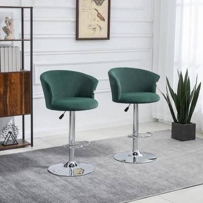 HOMCOM Adjustable Bar Stools Set Of 2, Velvet Kitchen Stool, Upholstered Counter Height Barstool With Swivel Seat, Wing Back, Dark Green 1 HOMCOM Adjustable Bar Stools Set Of 2, Velvet Kitchen Stool, Upholstered Counter Height Barstool With Swivel Seat, Wing Back, Dark Green