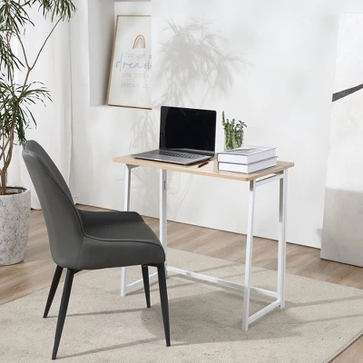 HOMCOM Writing Desk, 31.5" Folding Table For Small Space, Computer Desk With Metal Frame, Space-Saving Workstation For Home Office 1 HOMCOM Writing Desk, 31.5" Folding Table For Small Space, Computer Desk With Metal Frame, Space-Saving Workstation For Home Office