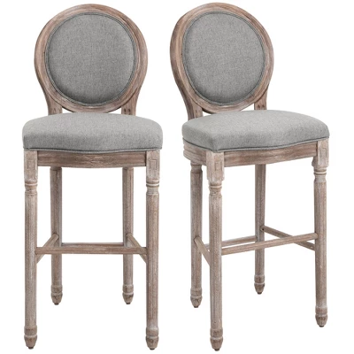 HOMCOM Vintage Bar Stools Set Of 2, Wood Barstools Accent Chairs With Soft Linen Cushions & Footrest, 29.5" Seat Height 3 HOMCOM Vintage Bar Stools Set Of 2, Wood Barstools Accent Chairs With Soft Linen Cushions & Footrest, 29.5" Seat Height - Image 3