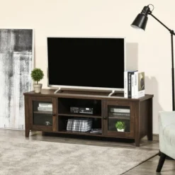 HOMCOM Modern TV Stand, Entertainment Center With Shelves And Cabinets For Flatscreen TVs Up To 60" For Bedroom, Living Room, Coffee