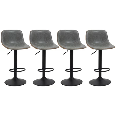 HOMCOM Adjustable Bar Stools Set Of 4, Swivel Bar Height Chairs Barstools Padded With Back For Kitchen, Counter, And Home Bar, Gray 3 HOMCOM Adjustable Bar Stools Set Of 4, Swivel Bar Height Chairs Barstools Padded With Back For Kitchen, Counter, And Home Bar, Gray - Image 3