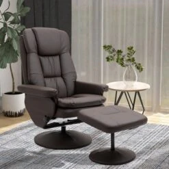 HOMCOM Recliner And Ottoman With Wrapped Base, Swivel PU Leather Reclining Chair With Footrest For Living Room, Bedroom And Office