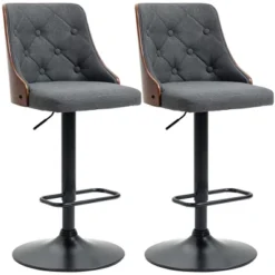 HOMCOM Counter Height Bar Stools Set Of 2, Height Adjustable Swivel Barstools With Footrest And Tufted Back, Linen Fabric Bar Chairs, Dark Gray -Homcom GUEST 71b9b9ba 69dc 4f8c 9cb8 7095a46ecfa6