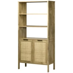 HOMCOM Bookshelf, Storage Cabinet With 3 Open Shelves And Natural Rattan Decor, Bookcase For Living Room, Study, Bedroom 7 HOMCOM Bookshelf, Storage Cabinet With 3 Open Shelves And Natural Rattan Decor, Bookcase For Living Room, Study, Bedroom -Homcom GUEST 732e8dc1 d40b 41b3 8b65 fddbf2d8029c
