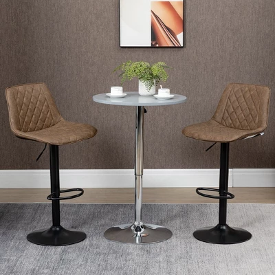 HOMCOM Adjustable Bar Stools Set Of 2, Counter Height Barstools With Swivel Seat Round Steel Base, And Footrest, Dark Brown 2 HOMCOM Adjustable Bar Stools Set Of 2, Counter Height Barstools With Swivel Seat Round Steel Base, And Footrest, Dark Brown - Image 2