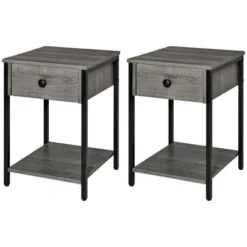 HOMCOM Industrial End Table With Storage Shelf, Accent Side Table With Drawer For Living Room, Or Bedroom, Set Of 2, Gray 7 HOMCOM Industrial End Table With Storage Shelf, Accent Side Table With Drawer For Living Room, Or Bedroom, Set Of 2, Gray -Homcom GUEST 7f735ee4 5f6b 41f5 9f97 6959d724bcc2