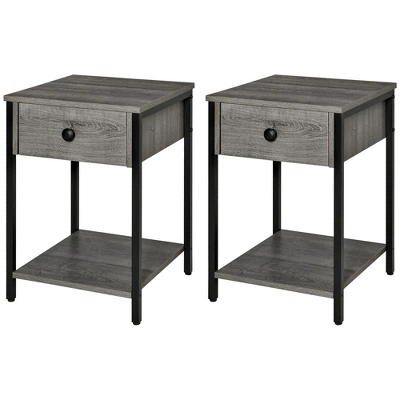 HOMCOM Industrial End Table With Storage Shelf, Accent Side Table With Drawer For Living Room, Or Bedroom, Set Of 2, Gray 3 HOMCOM Industrial End Table With Storage Shelf, Accent Side Table With Drawer For Living Room, Or Bedroom, Set Of 2, Gray - Image 3