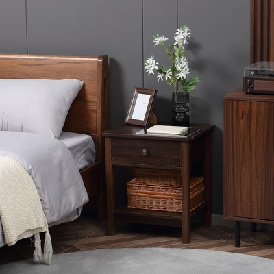 HOMCOM End Table With Drawer, Side Table With Top And Bottom Shelf For Small Spaces, Dark Brown 1 HOMCOM End Table With Drawer, Side Table With Top And Bottom Shelf For Small Spaces, Dark Brown